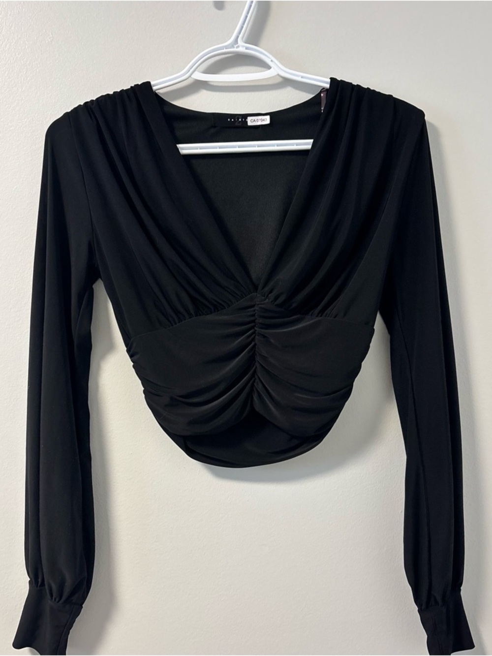 21 Saints Black Ruched Long-Sleeve Crop Top One Size